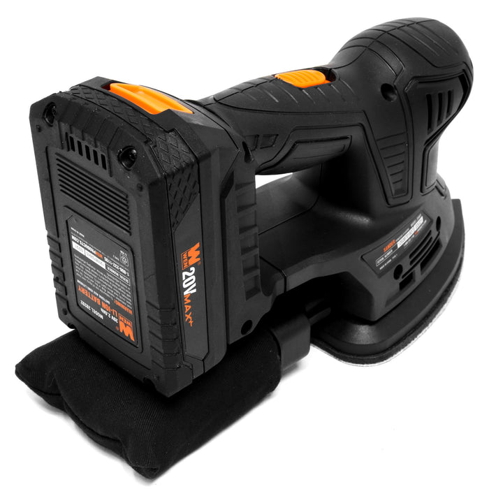 WEN 20401 20V Max Cordless Detailing Palm Sander with 2.0 Ah Lithium-Ion Battery and Charger