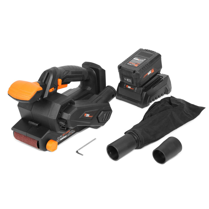 WEN 20418 20V Max Cordless Belt Sander, Variable Speed, Handheld and Portable with 4.0Ah Battery and Charger