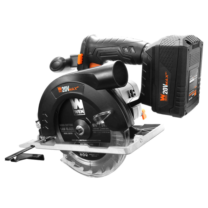 WEN 20625 20V Max 6.5-Inch Cordless Circular Saw with 4.0 Ah Lithium-Ion Battery and Charger