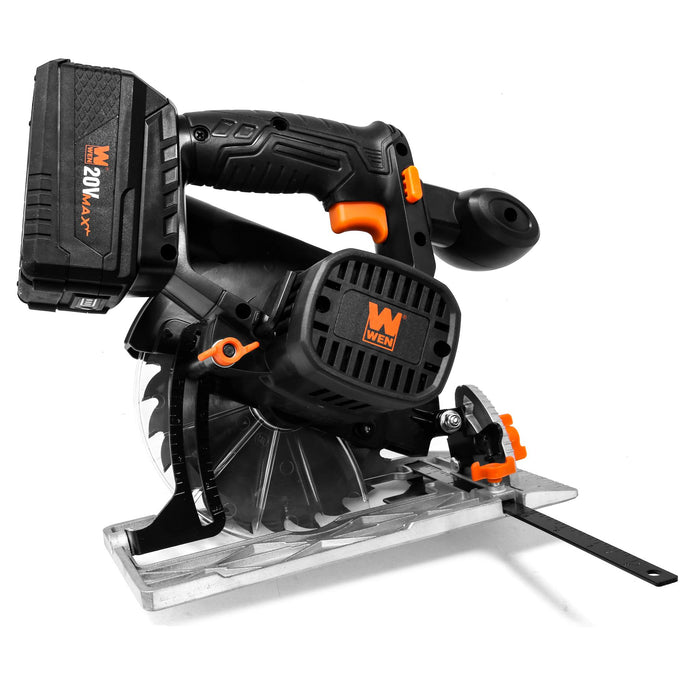 WEN 20V Max 6.5-Inch Cordless Circular Saw with 4.0 Ah Lithium-Ion Battery and Charger