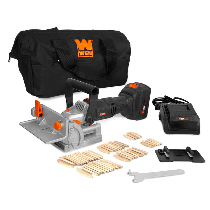 WEN 20648 Cordless Plate and Biscuit Joiner Kit with 20V Max 4.0Ah Battery and Charger