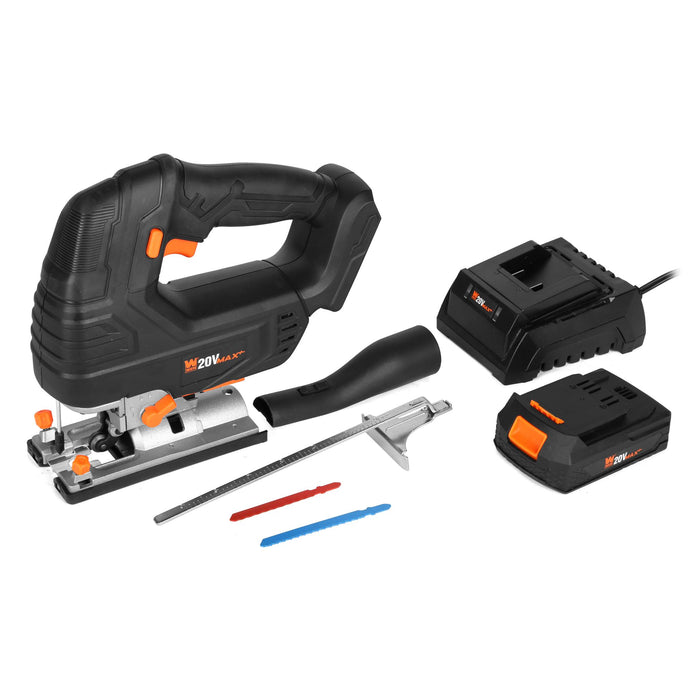 WEN 20667 20V Max Cordless Brushless Jigsaw with 4.0 Ah Lithium Ion Battery and Charger