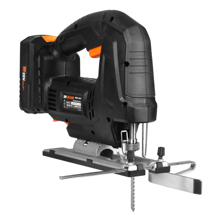 WORKSITE Cordless Jig Saw, 20V Lithium Ion Jigsaw with LED Light, 4 Orbital  Settings and 3000 SPM Variable Speeds, 10Pcs T-shaped Cutting Blades,  Battery & Charger Included 