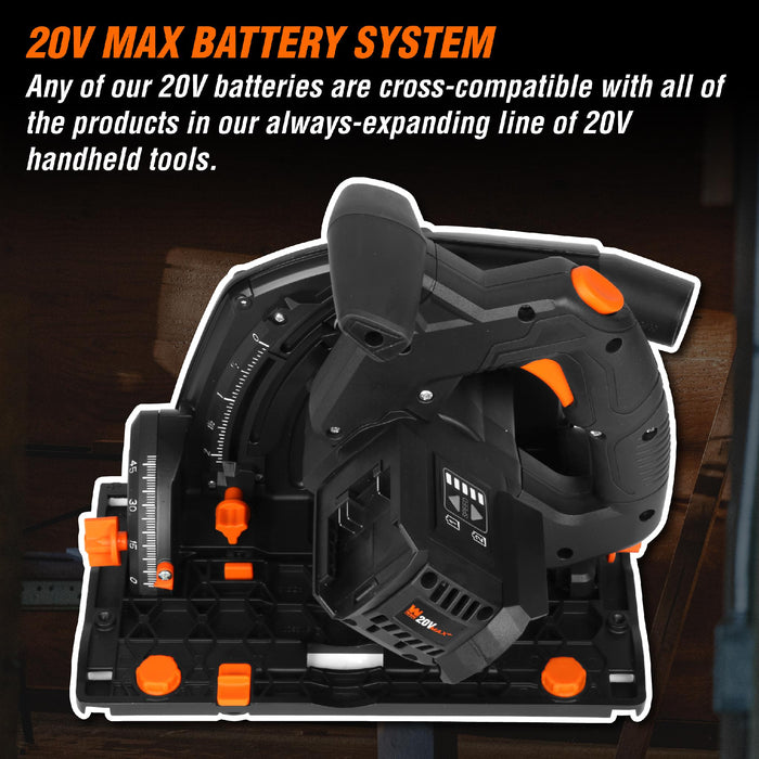 WEN 20691BT 20V Max 6.5-Inch Cordless Brushless Plunge Cut Variable Speed Track Saw (Tool Only – Batteries Not Included)