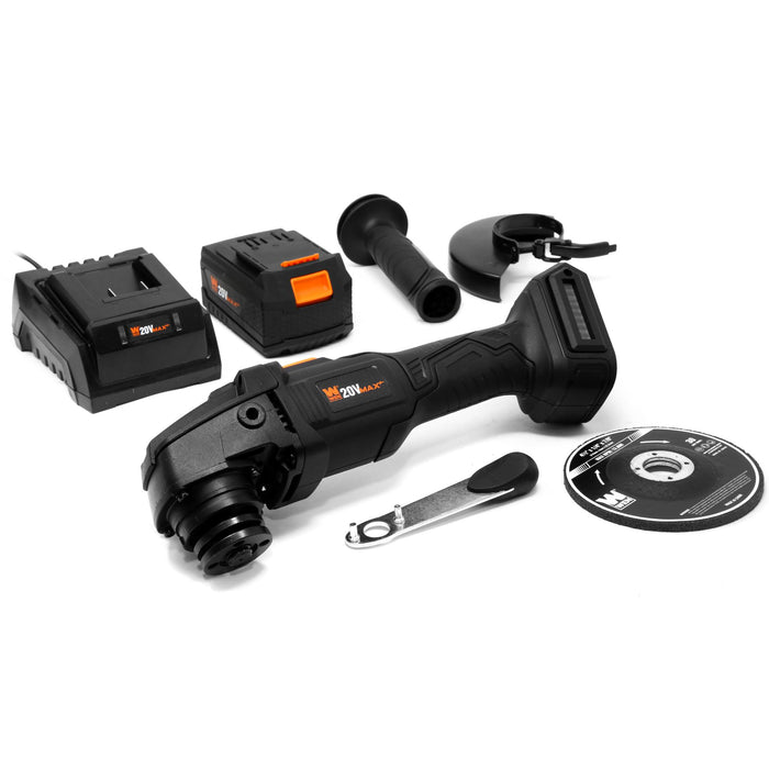 WEN 20944 20V Max Brushless Cordless 4-1/2-Inch Angle Grinder with 4.0Ah Lithium-Ion Battery and Charger