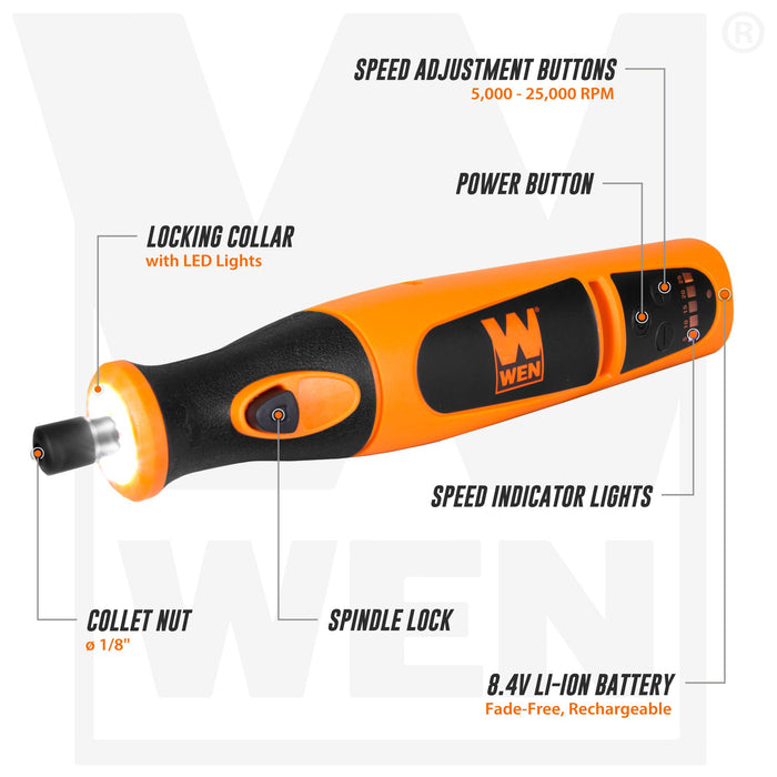 WEN 23072 Variable Speed Lithium-Ion Cordless Rotary Tool Kit with 24- —  WEN Products