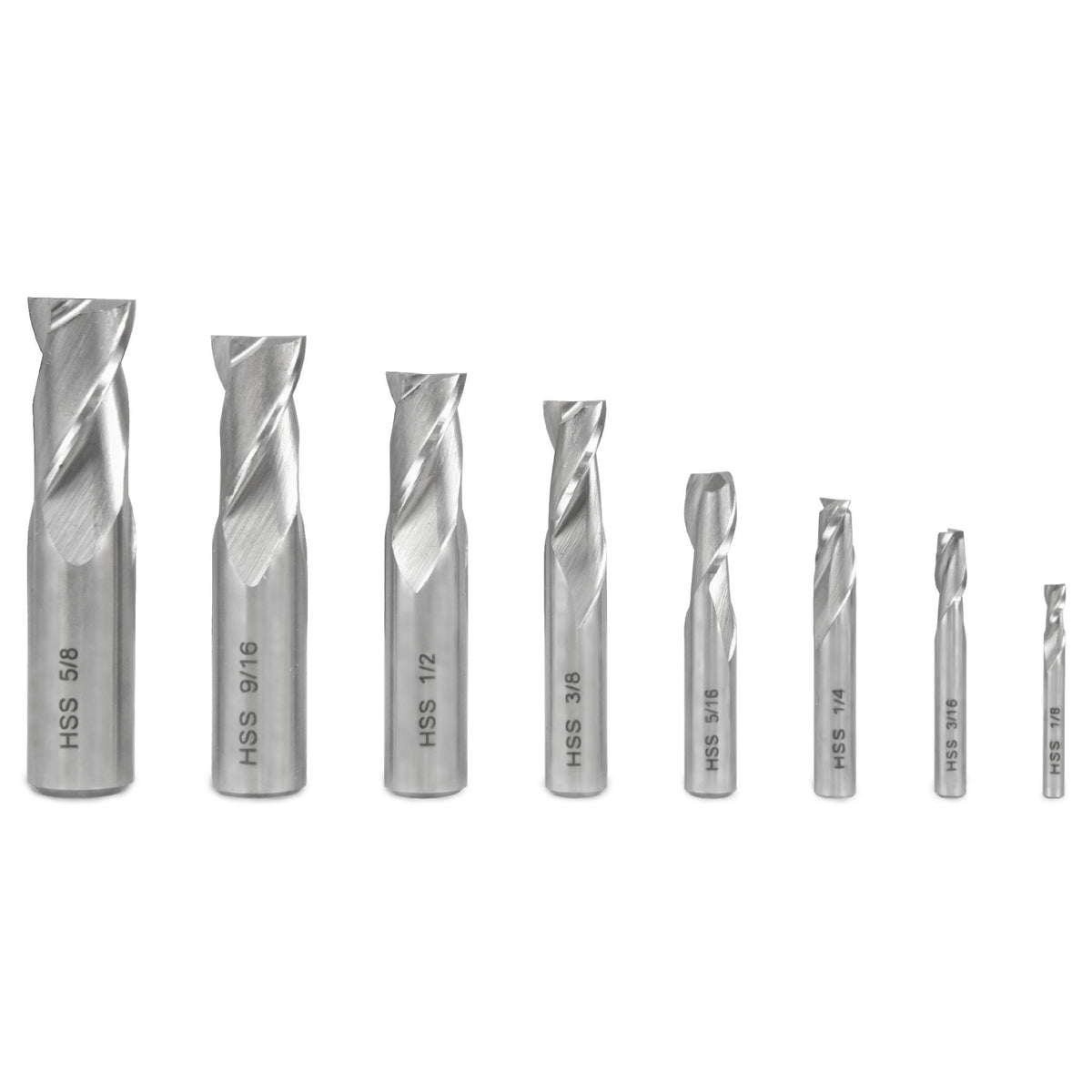 WEN 33108A 8-Piece 2-Flute HSS End Mill Set for Milling Machines