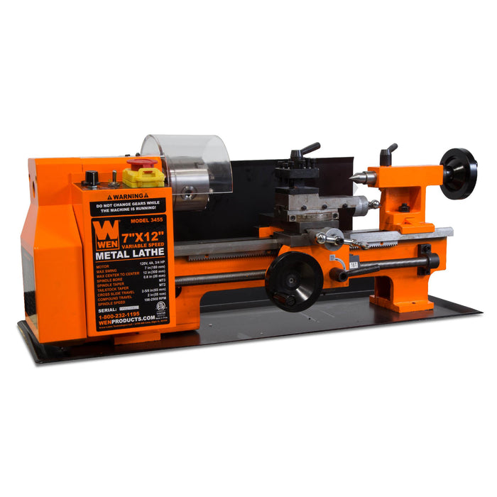 WEN 3455 Variable Speed 7 by 12 Inch Two-Direction Benchtop Metal Lathe