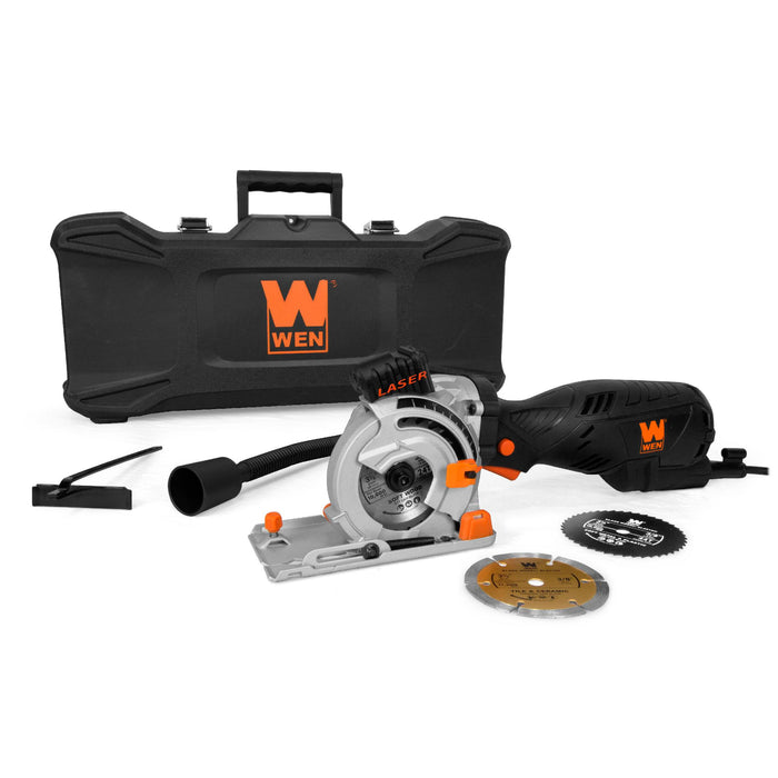 WEN 3620 5-Amp 3-1/2-Inch Plunge Cut Compact Circular Saw with Laser, Carrying Case, and Three Blades