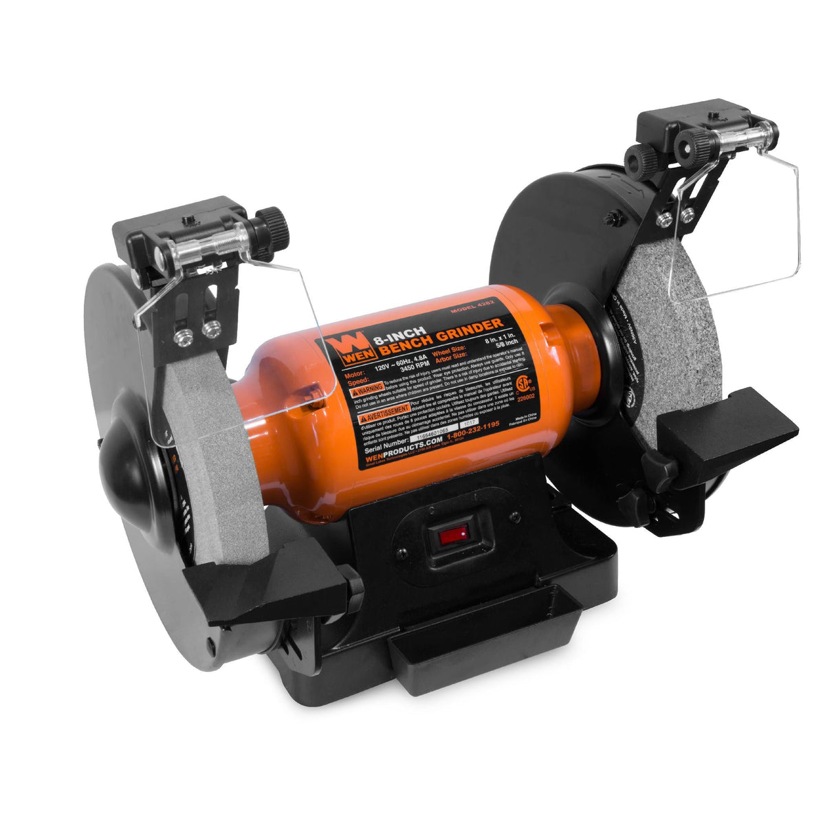 WEN R4282 4.8-Amp 8-Inch Bench Grinder with LED Work Lights and