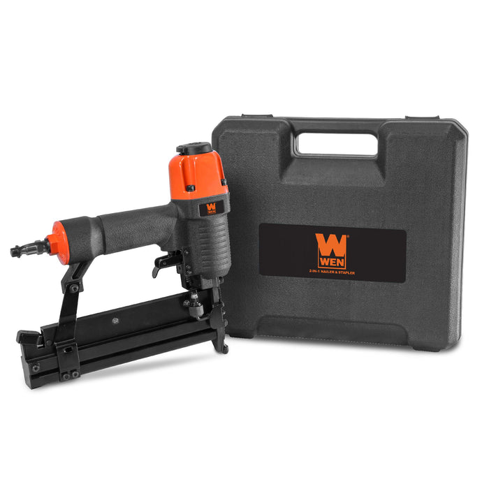WEN 61718 18-Gauge 2-Inch 2-in-1 Pneumatic Brad Nailer and Stapler with Carrying Case and Safety Glasses