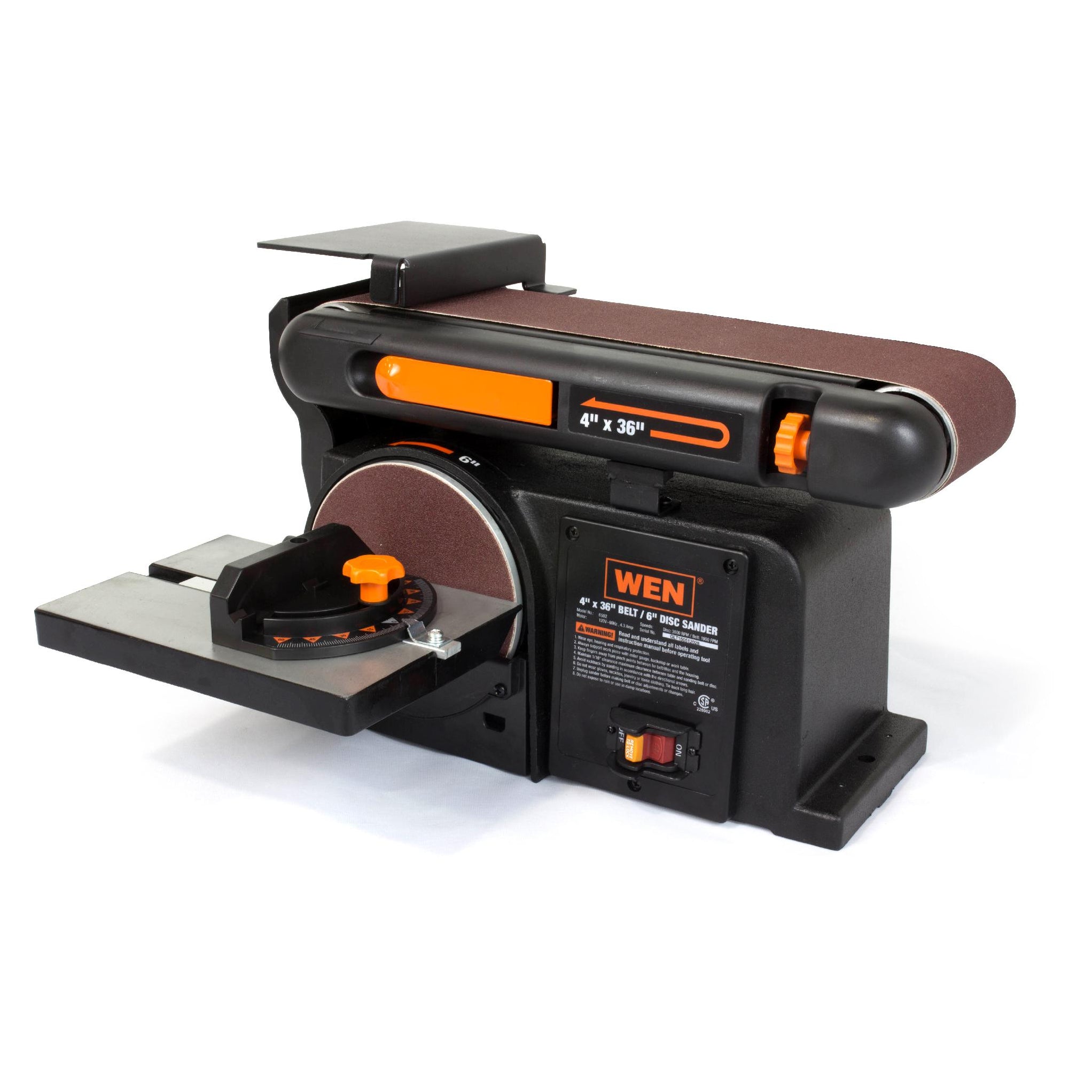 4 Inch Sander WEN 6502T 4.3-Amp 4 x 36 in. Belt and 6 in. Disc Sander with Cast Iron ...