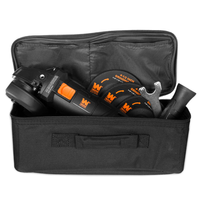 WEN 94475 7.5-Amp 4-1/2-Inch Angle Grinder with Reversible Handle, Three Grinding Discs, and Carrying Case
