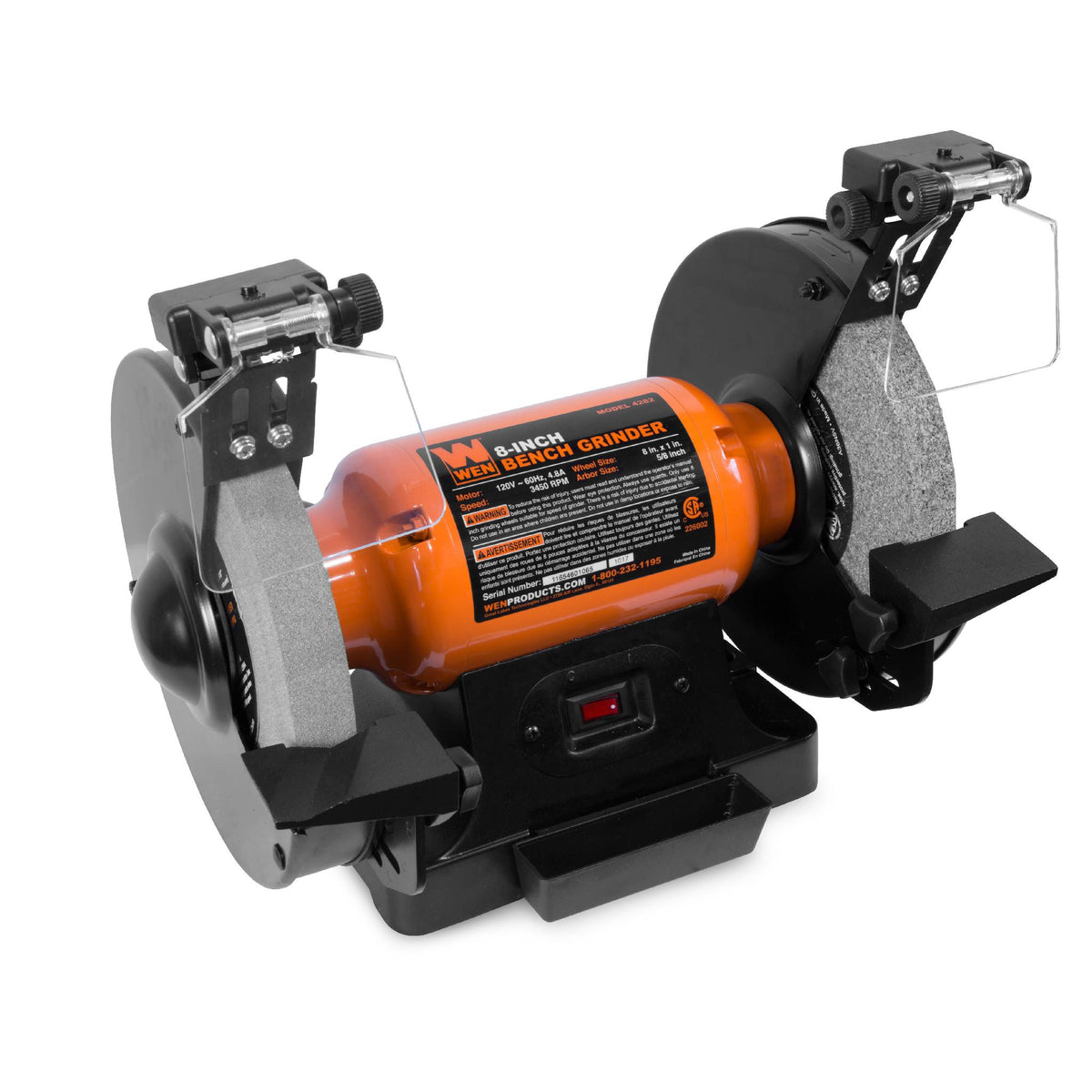 WEN BG4282 4.8-Amp 8-Inch Single Speed Bench Grinder with LED Work