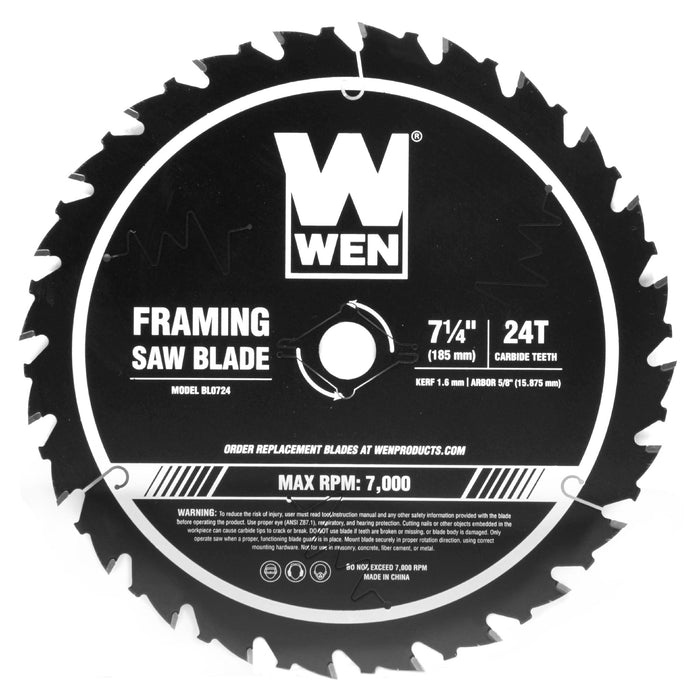 WEN BL0724 7.25-Inch 24-Tooth Carbide-Tipped Professional Framing Saw Blade for Miter Saws and Circular Saws