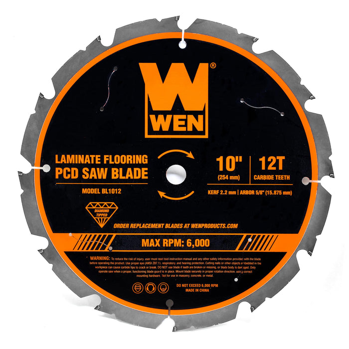 WEN BL1012 10-Inch 12-Tooth Diamond-Tipped (PCD) Professional Circular Saw Blade for Fiber Cement and Laminate Flooring