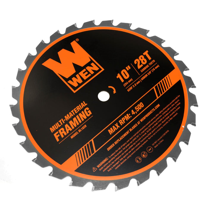 WEN BL1028 10-Inch 28-Tooth Carbide-Tipped Professional Multi-Material Framing Saw Blade