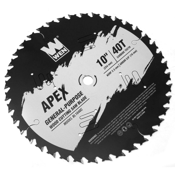 WEN BL1040C Apex 10-Inch 40-Tooth Carbide-Tipped General-Purpose Industrial-Grade Woodworking Saw Blade with Cool-Cut Coating