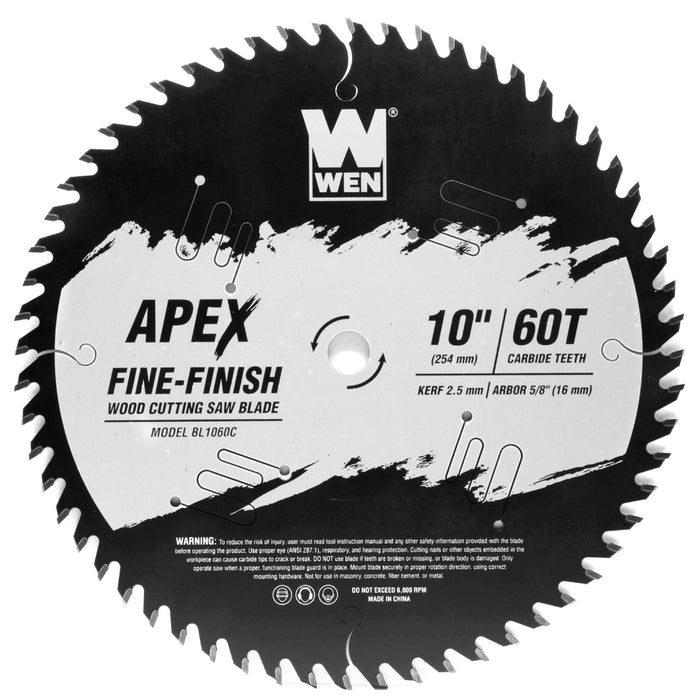 WEN BL1060C Apex 10-Inch 60-Tooth Carbide-Tipped Fine-Finish Industrial-Grade Woodworking Saw Blade with Cool-Cut Coating