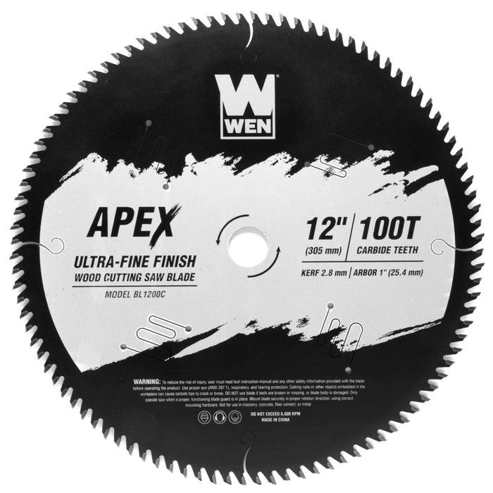 WEN BL1200C Apex 12-Inch 100-Tooth Carbide-Tipped Ultra-Fine-Finish Industrial-Grade Woodworking Saw Blade with Cool-Cut Coating