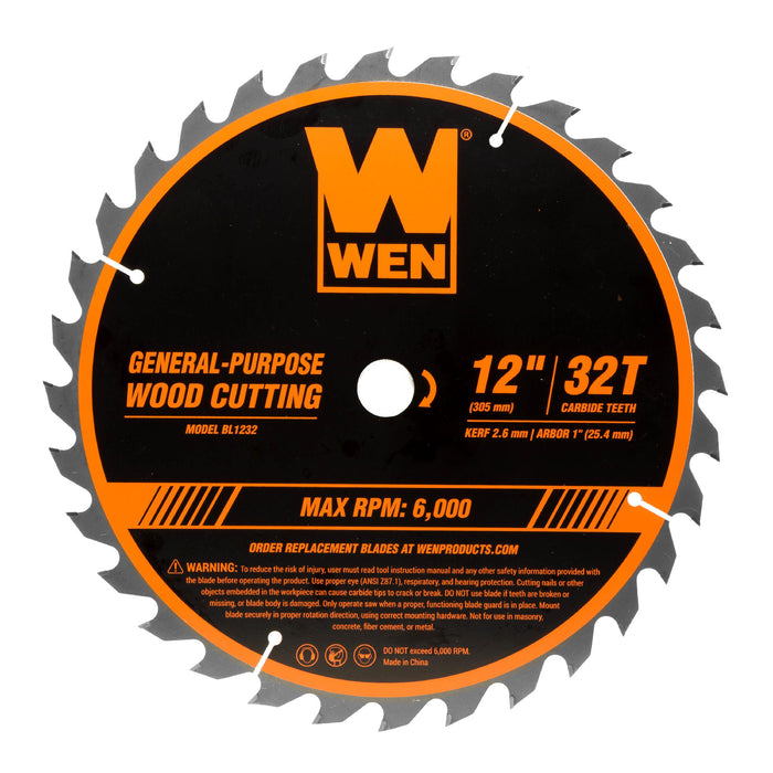 WEN BL1232-2 12-Inch 32-Tooth and 80-Tooth Carbide-Tipped Professional Woodworking Saw Blade Set, Two Pack