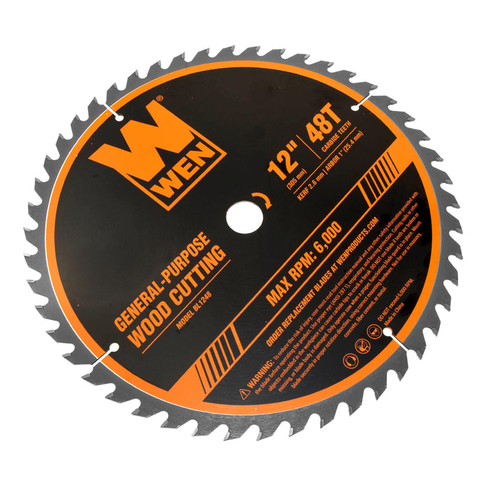 WEN BL1248 12-Inch 48-Tooth Carbide-Tipped Professional Woodworking Saw Blade for Miter Saws and Table Saws