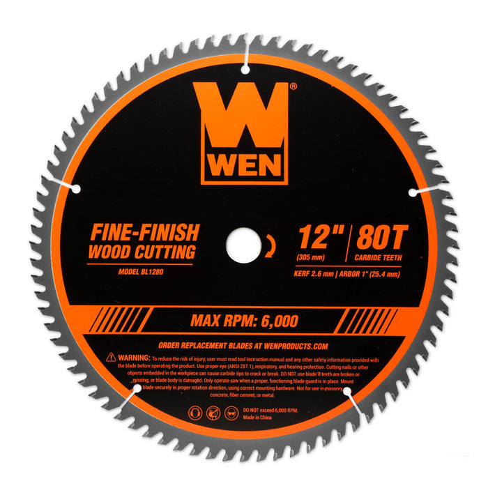 WEN BL1280 12-Inch 80-Tooth Fine-Finish Professional Woodworking Saw Blade for Miter Saws and Table Saws