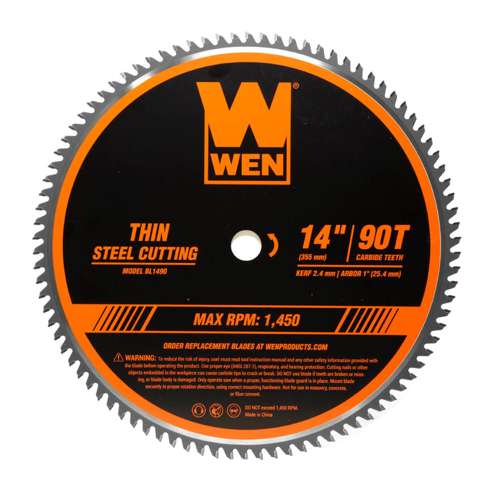 WEN BL1490 14-Inch 90-Tooth Carbide-Tipped Professional Metal Saw Blade for Thin Steel Cutting
