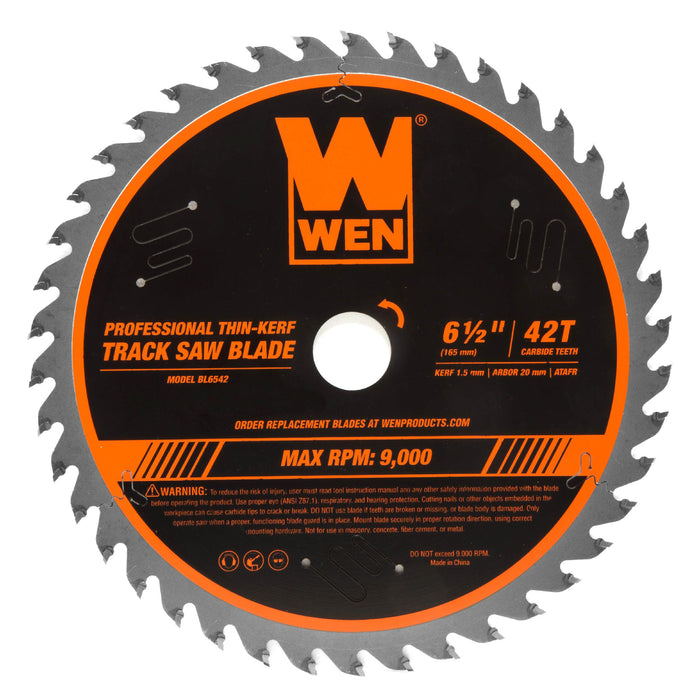 WEN BL6542 6.5-Inch 42-Tooth Carbide-Tipped Thin-Kerf Professional ATAFR Track Saw Blade