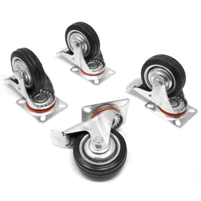 WEN CA5123B 3-Inch 120-Pound Capacity Roller-Bearing Rubber Swivel Plate Caster with Brake (4-Pack)