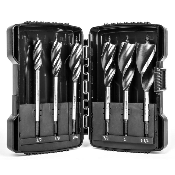 WEN DB613A 6-Piece Tri-Flute Auger Drill Bit Set with Carrying Case
