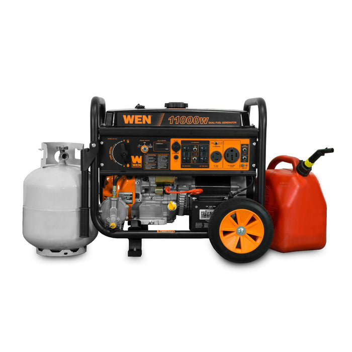 WEN DF1100T 11,000/8,300-Watt 120V/240V Dual Fuel Gasoline and Propane Powered Electric Start Portable Generator with Wheel Kit