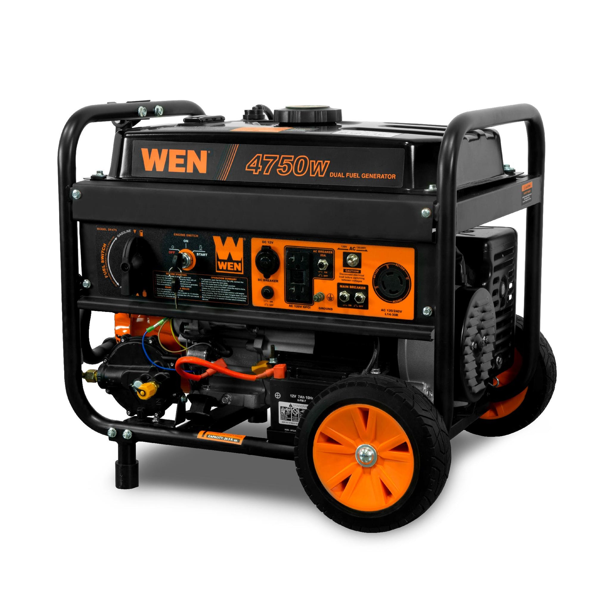 WEN DF475T 4,750/3,800-Watt 120-Volt/240-Volt Dual Fuel Gasoline And P ...