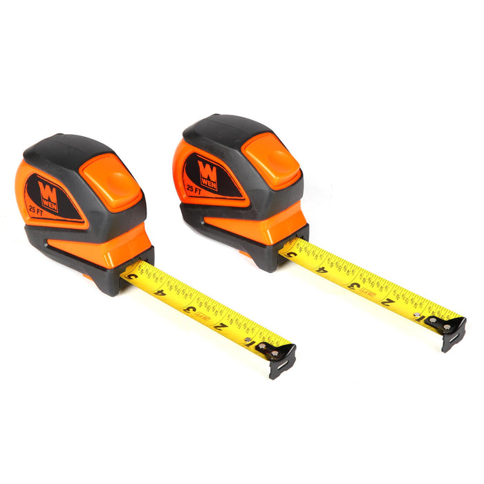 WEN ME425T-2 25-Foot Measuring Tape with Automatic Brake and Dual-Release Triggers, Two Pack