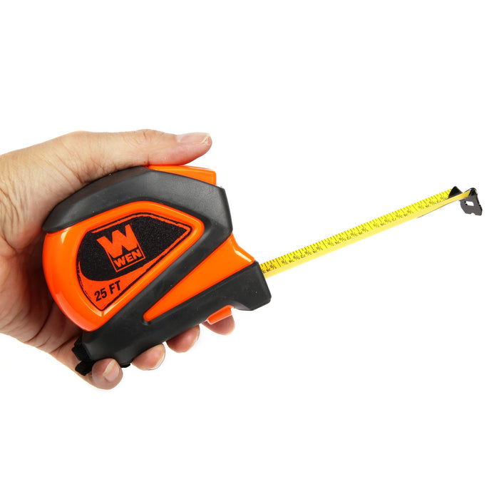 WEN ME425T 25-Foot Measuring Tape with Automatic Brake and Dual-Release Triggers