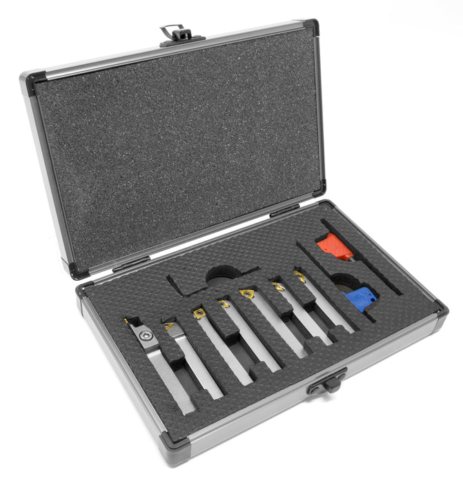 WEN MLA007 Premium 5/16-Inch Nickel-Plated Indexable Carbide-Tipped Metal Lathe Tool Bits, 7-Piece Set with Storage Case