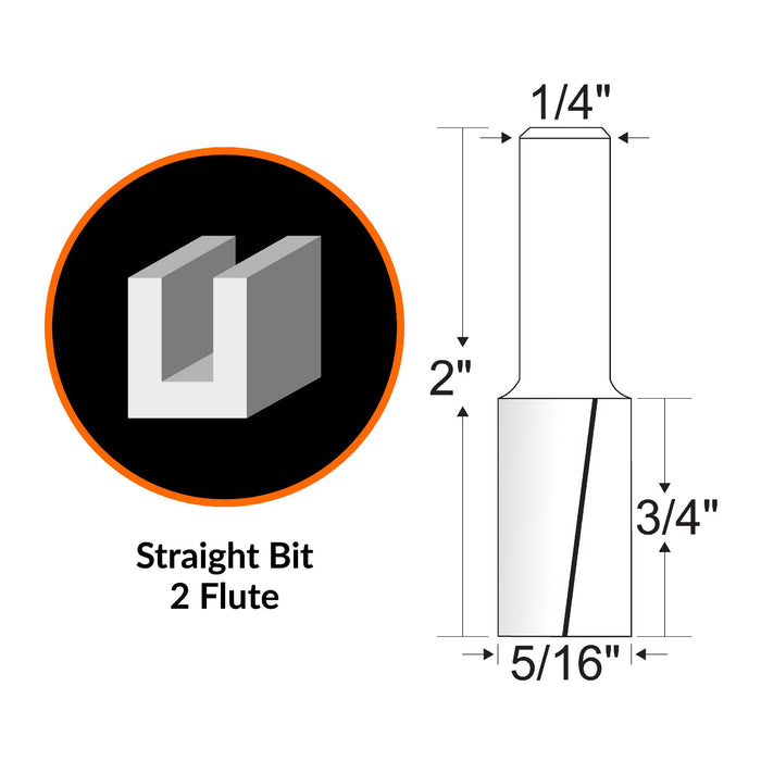 WEN RB103FF 5/16 in. Straight 2-Flute Carbide-Tipped Router Bit with 1/4 in. Shank