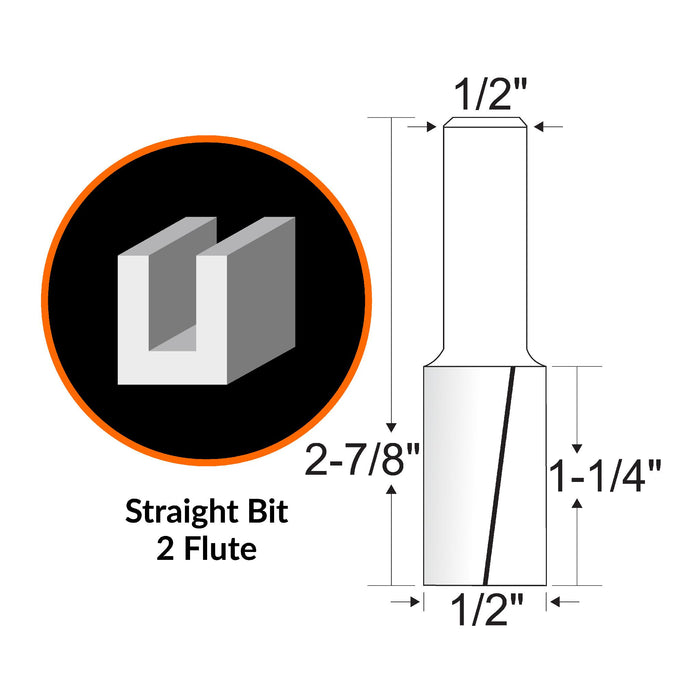 WEN RB109FF 1/2 in. Straight 2-Flute Carbide-Tipped Router Bit with 1/2 in. Shank