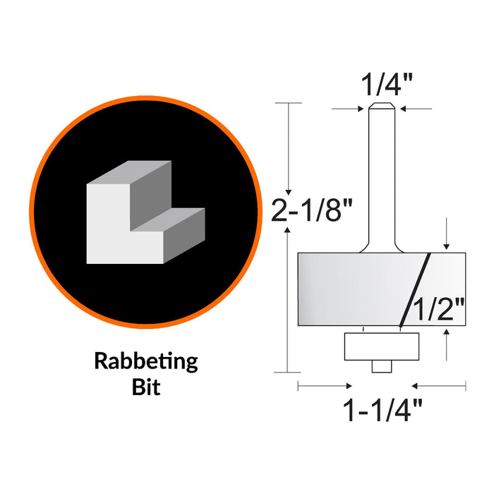 WEN RB701RA 1-1/4 Rabbeting Carbide-Tipped Router Bit with 1/4 in. Shank