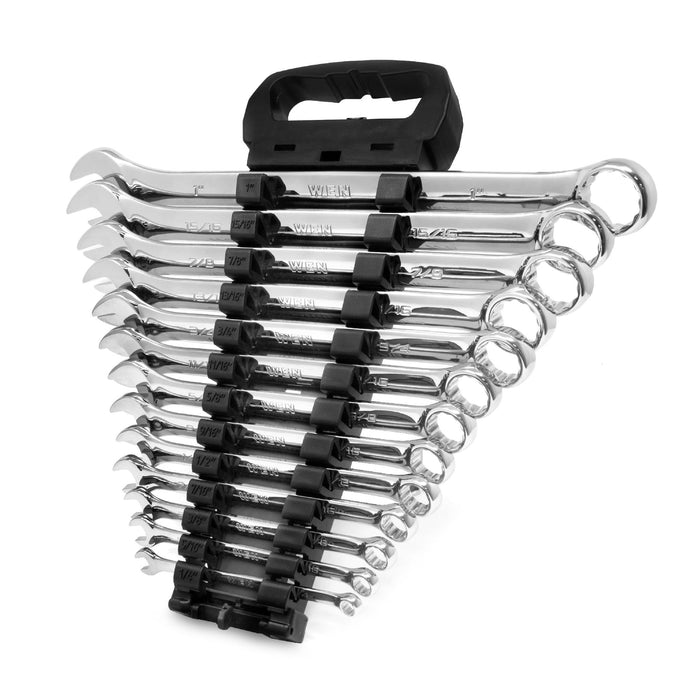 WEN WR130A 13-Piece Professional-Grade SAE Combination Wrench Set with Storage Rack